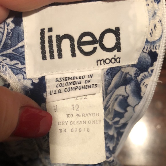 Linea Moda midi sundress with criss cross back, navy, cornflower and white, 12 - Picture 6 of 6